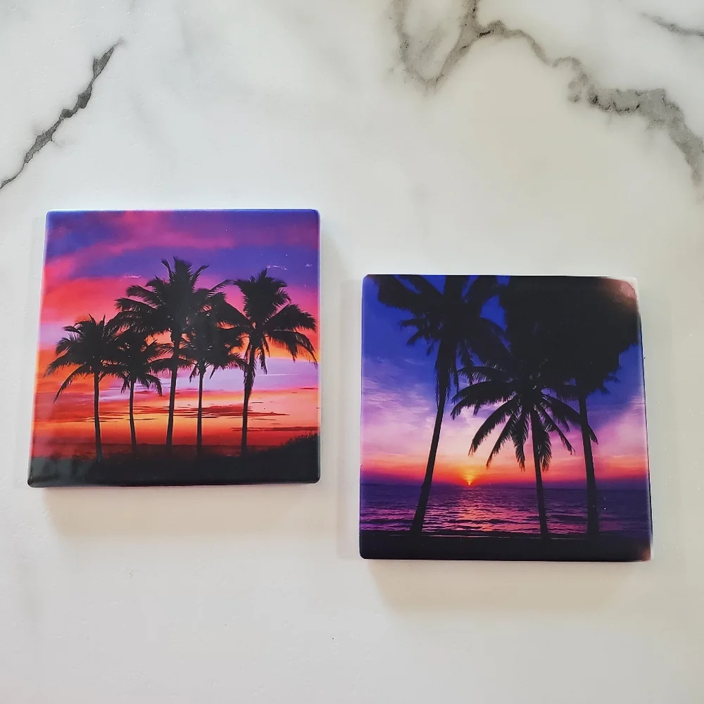 Sunset Palm Trees 2 Pack Sandstone Coasters